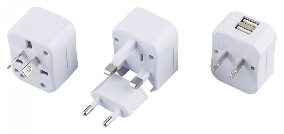 Cетевой переходник (набор из 4 штук+2USB) STEKKER ADP6-125-20, под стандарты AU, CH, USA, UK, EURO 3A/250V и 6A/125V ABS пластик, белый 32882